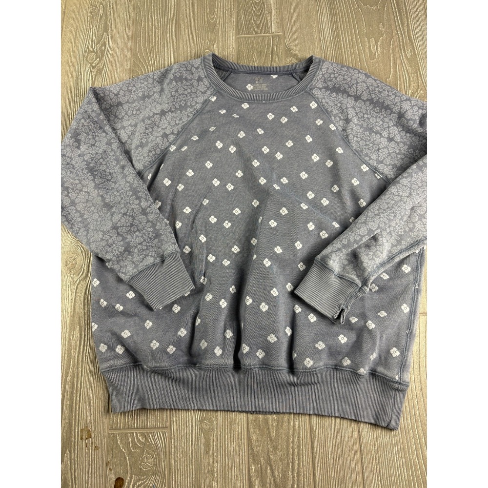 Aerie Crewneck Sweatshirt Womens XL Blue Floral Printed Pullover Raglan Sleeve